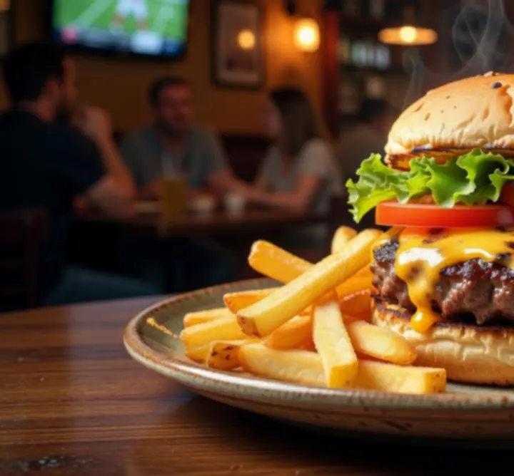 Burger z grilla serwowany w barze Card Table Bar
