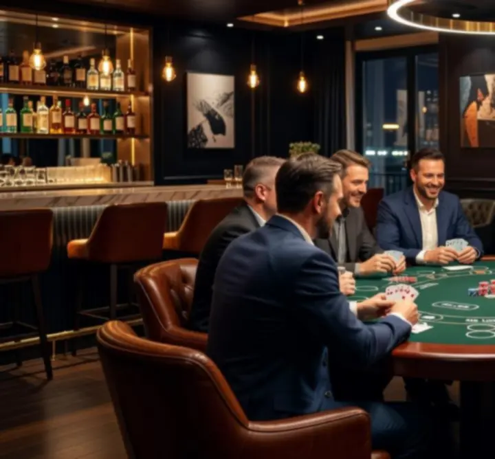 Poker lounge w Card Table Bar z nowoczesnymi stołami do gry