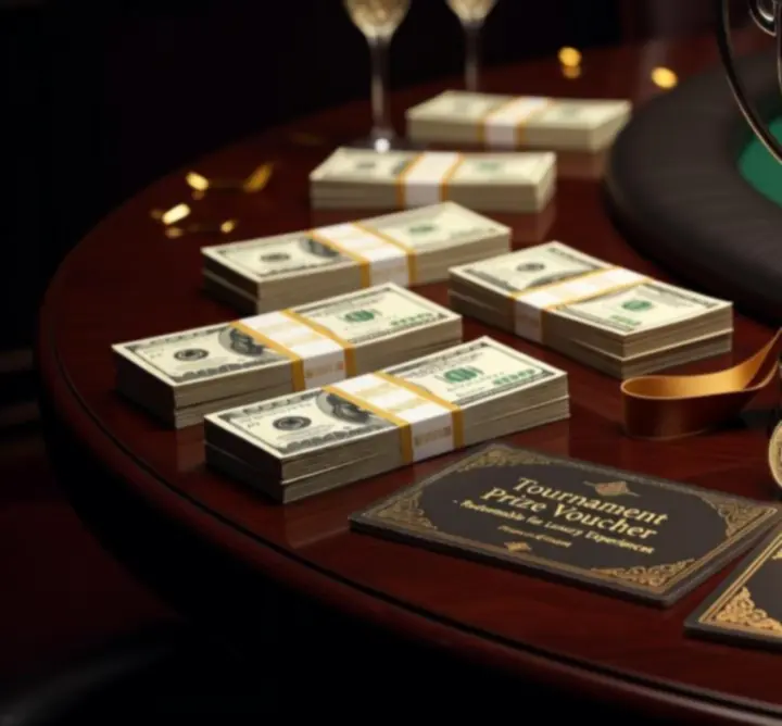 Żetony pokerowe i nagrody przygotowane dla zwycięzców turnieju